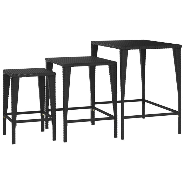 Garden Nesting Tables 3 Pcs Black Poly Rattan Ttxanxk