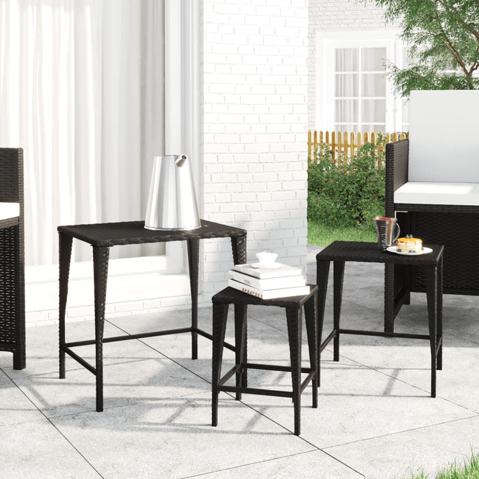 Garden Nesting Tables 3 Pcs Black Poly Rattan Ttxanxk