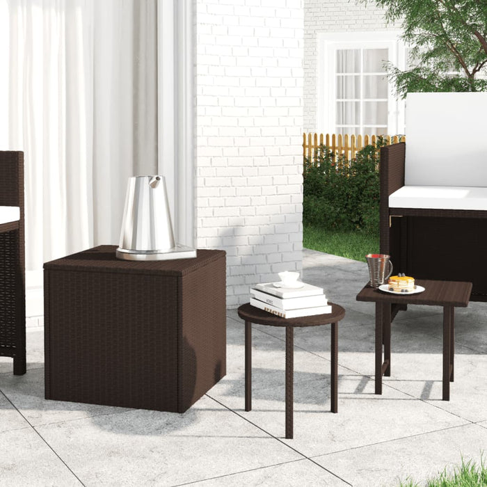 Garden Side Tables 3 Pcs Brown Poly Rattan Ttxantx