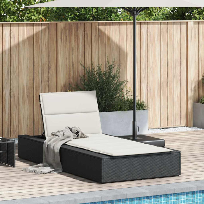 Sunbed With Floating Cushion Black Poly Rattan Aobaxbx