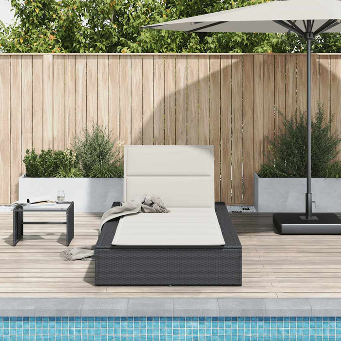 Sunbed With Floating Cushion Black Poly Rattan Aobaxbx