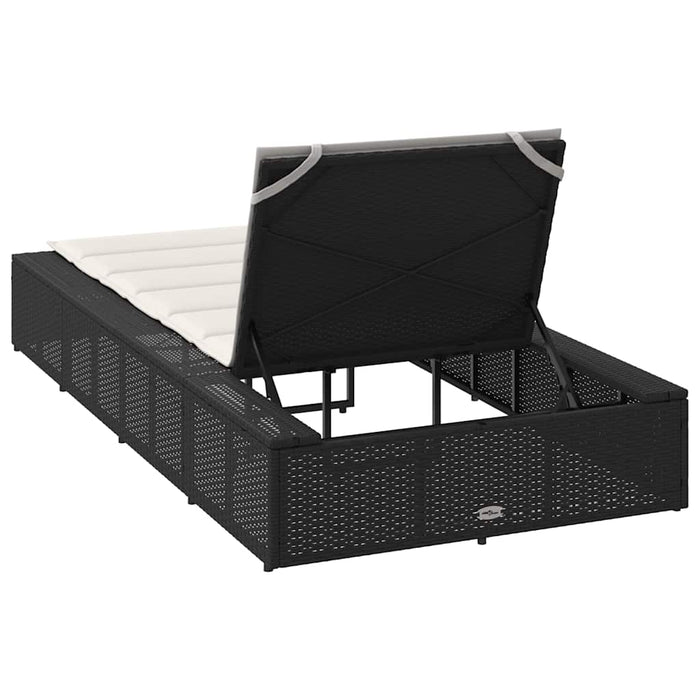 Sunbed With Floating Cushion Black Poly Rattan Aobaxbx