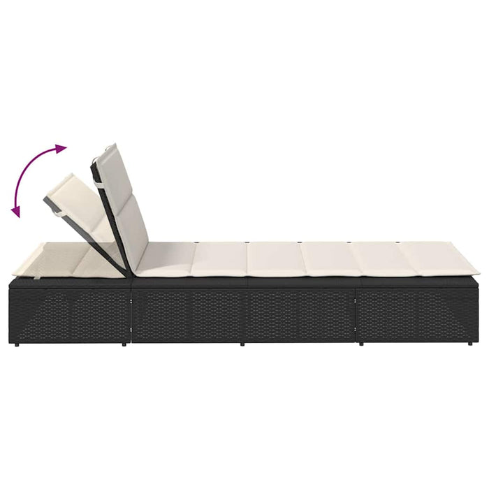 Sunbed With Floating Cushion Black Poly Rattan Aobaxbx