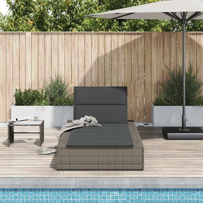 Sunbed With Floating Cushion Grey Poly Rattan Aobaxba