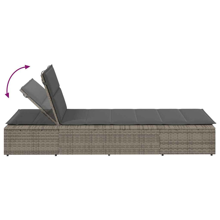 Sunbed With Floating Cushion Grey Poly Rattan Aobaxba