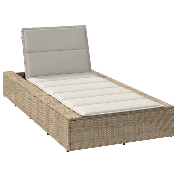 Sunbed With Floating Cushion Beige Poly Rattan Aobaxbl