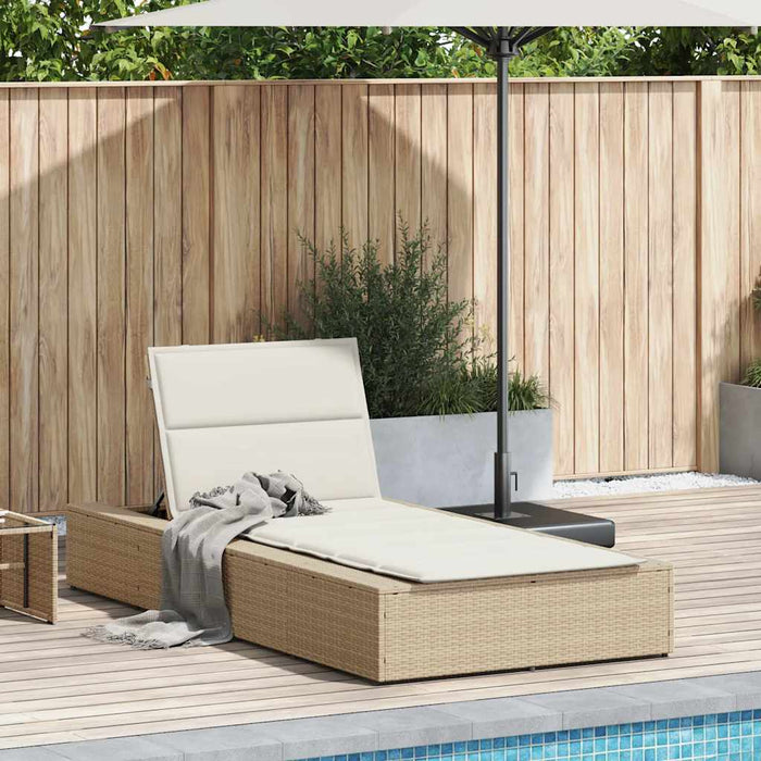 Sunbed With Floating Cushion Beige Poly Rattan Aobaxbl