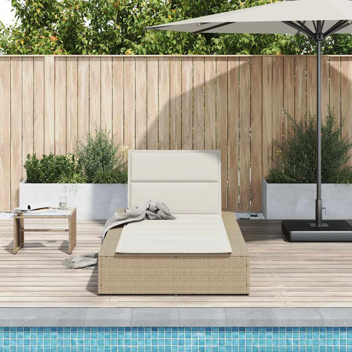 Sunbed With Floating Cushion Beige Poly Rattan Aobaxbl