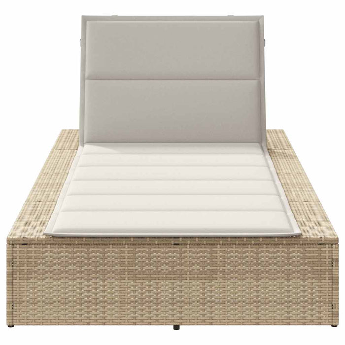 Sunbed With Floating Cushion Beige Poly Rattan Aobaxbl