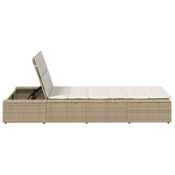 Sunbed With Floating Cushion Beige Poly Rattan Aobaxbl