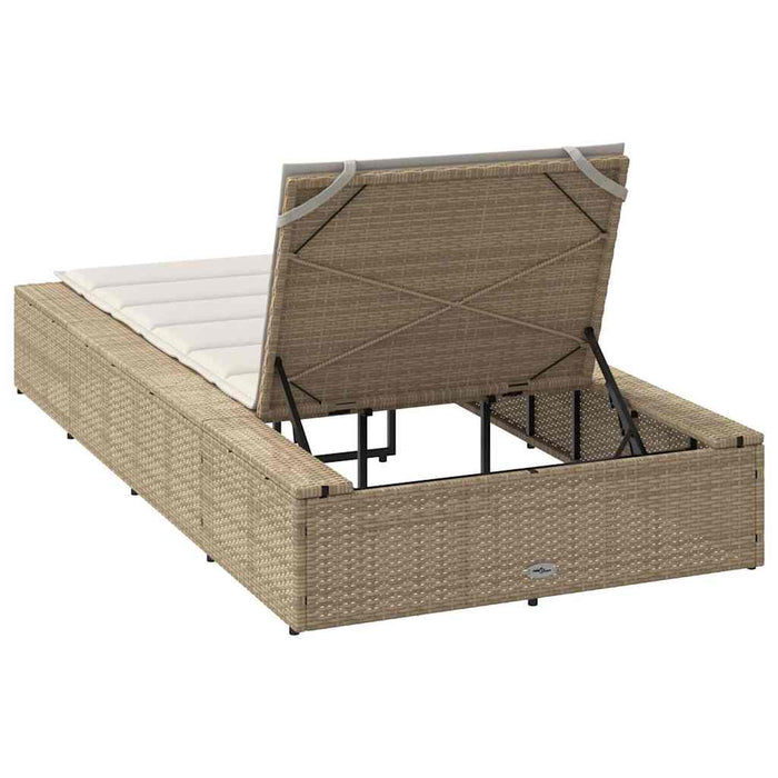 Sunbed With Floating Cushion Beige Poly Rattan Aobaxbl