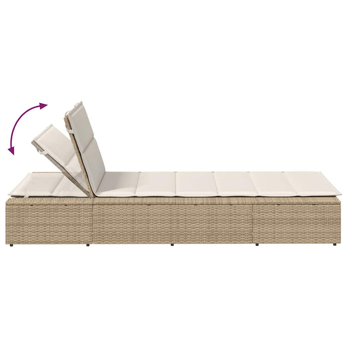 Sunbed With Floating Cushion Beige Poly Rattan Aobaxbl