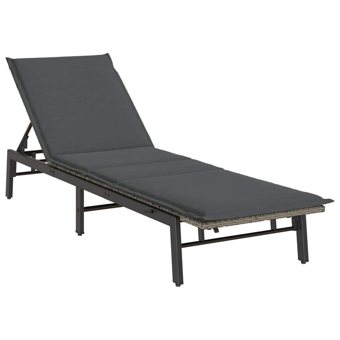 Sun Lounger With Cushion Grey Poly Rattan Aobabno