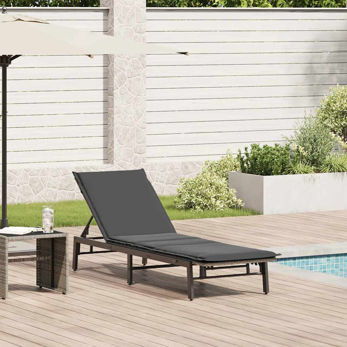 Sun Lounger With Cushion Grey Poly Rattan Aobabno
