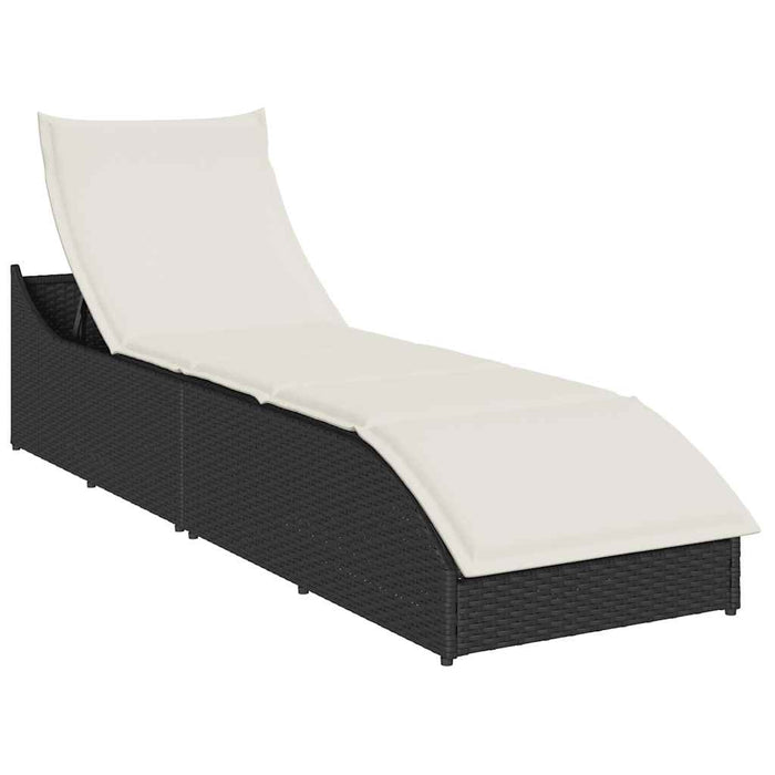 Folding Sun Lounger With Cushion And Storage Black Poly Rattan Aobaxxb