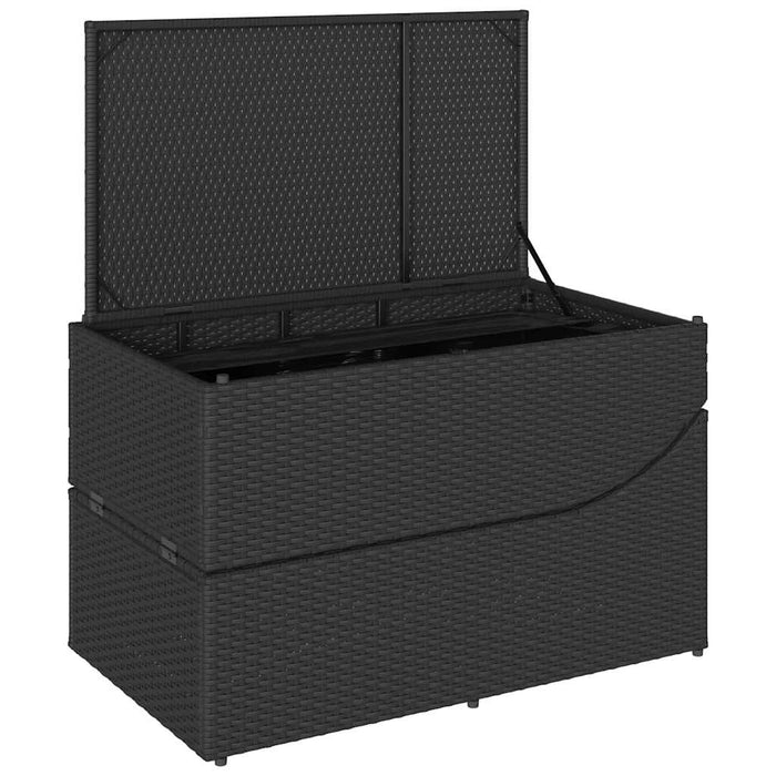 Folding Sun Lounger With Cushion And Storage Black Poly Rattan Aobaxxb