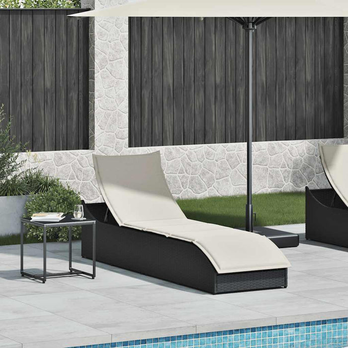Folding Sun Lounger With Cushion And Storage Black Poly Rattan Aobaxxb