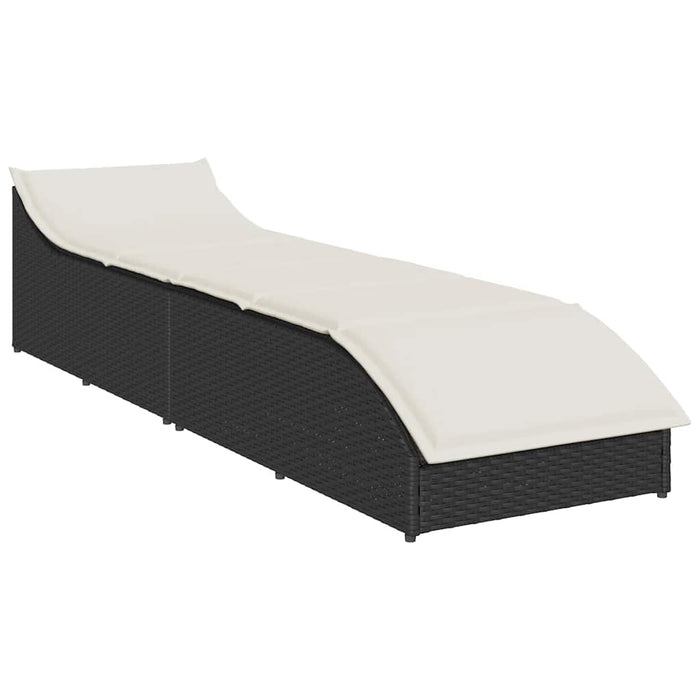 Folding Sun Lounger With Cushion And Storage Black Poly Rattan Aobaxxb