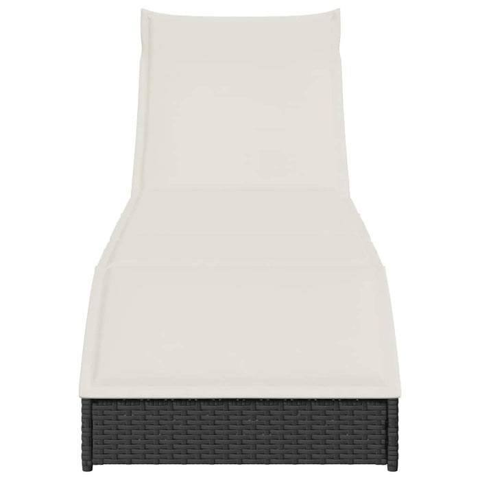 Folding Sun Lounger With Cushion And Storage Black Poly Rattan Aobaxxb