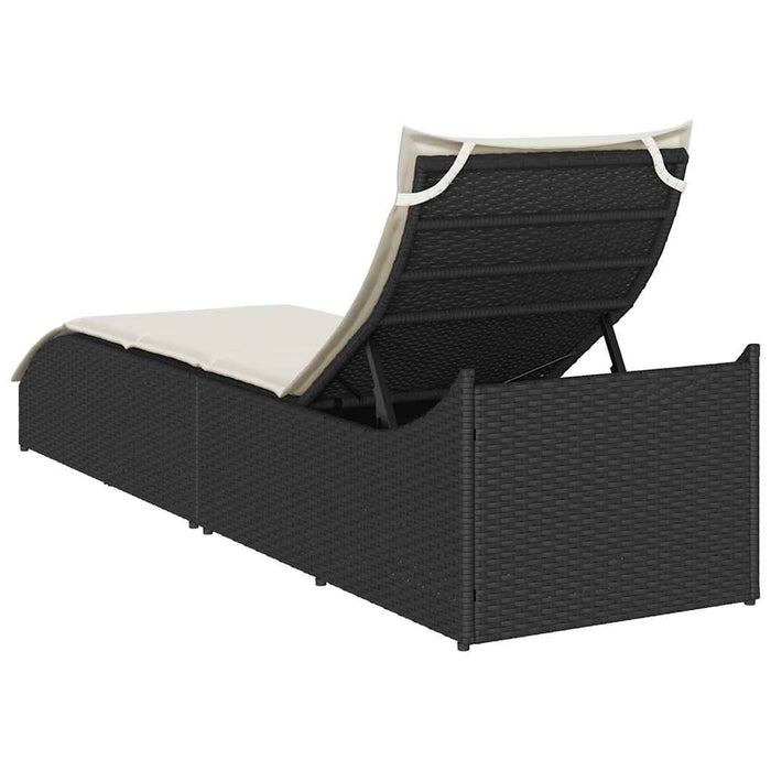 Folding Sun Lounger With Cushion And Storage Black Poly Rattan Aobaxxb