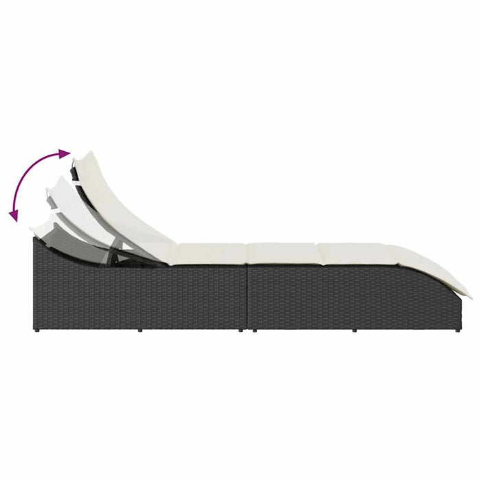 Folding Sun Lounger With Cushion And Storage Black Poly Rattan Aobaxxb