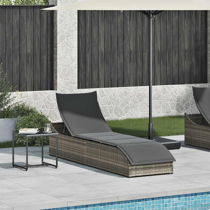 Folding Sun Lounger With Cushion And Storage Grey Poly Rattan Aobaxxx