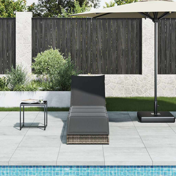 Folding Sun Lounger With Cushion And Storage Grey Poly Rattan Aobaxxx