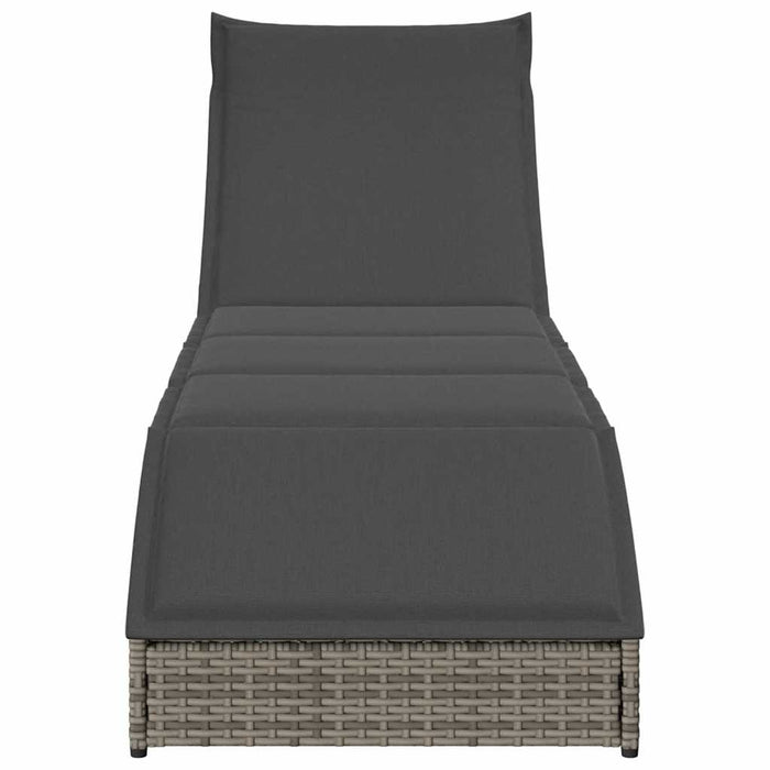Folding Sun Lounger With Cushion And Storage Grey Poly Rattan Aobaxxx