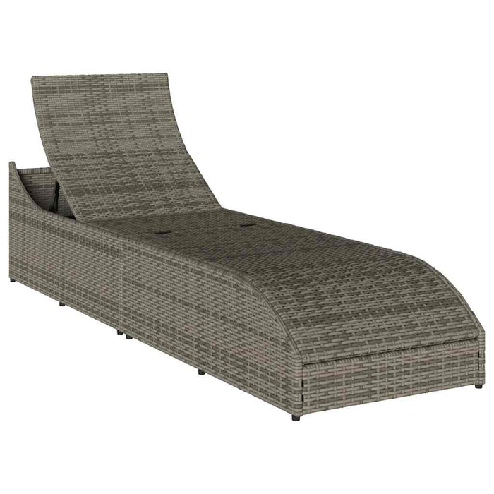Folding Sun Lounger With Cushion And Storage Grey Poly Rattan Aobaxxx