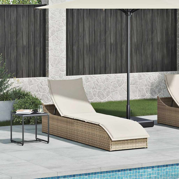 Folding Sun Lounger With Cushion And Storage Beige Poly Rattan Aobaxxa