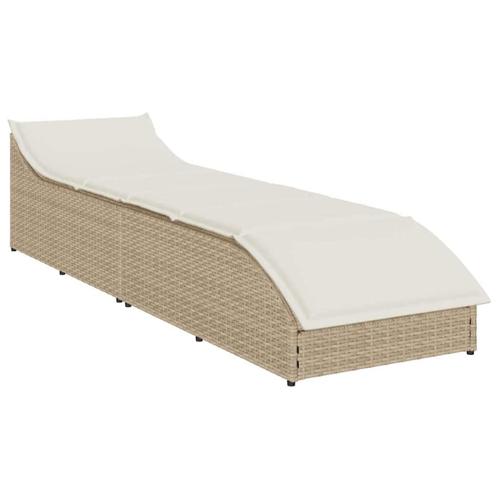Folding Sun Lounger With Cushion And Storage Beige Poly Rattan Aobaxxa