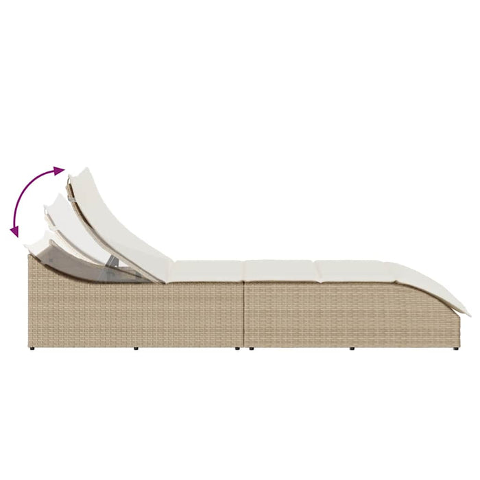 Folding Sun Lounger With Cushion And Storage Beige Poly Rattan Aobaxxa