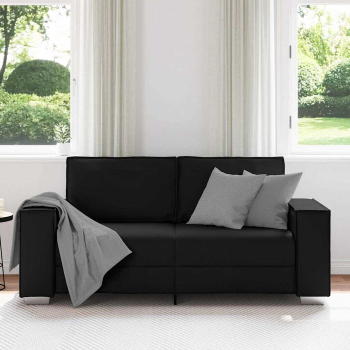180 Cm Loveseat Sofa With Cushion Black Faux Leather Aobpbpl