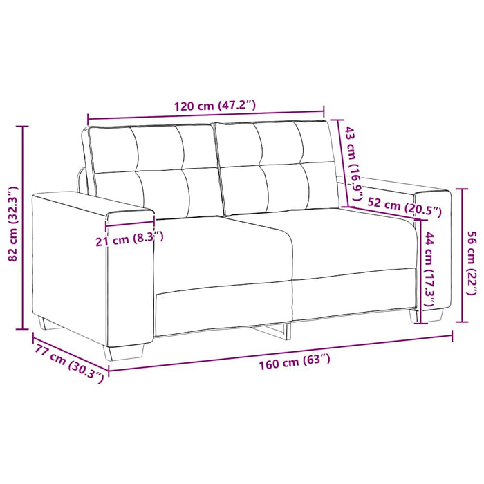 Loveseat Sofa Dark Grey 120 Cm Fabric Aobpblk