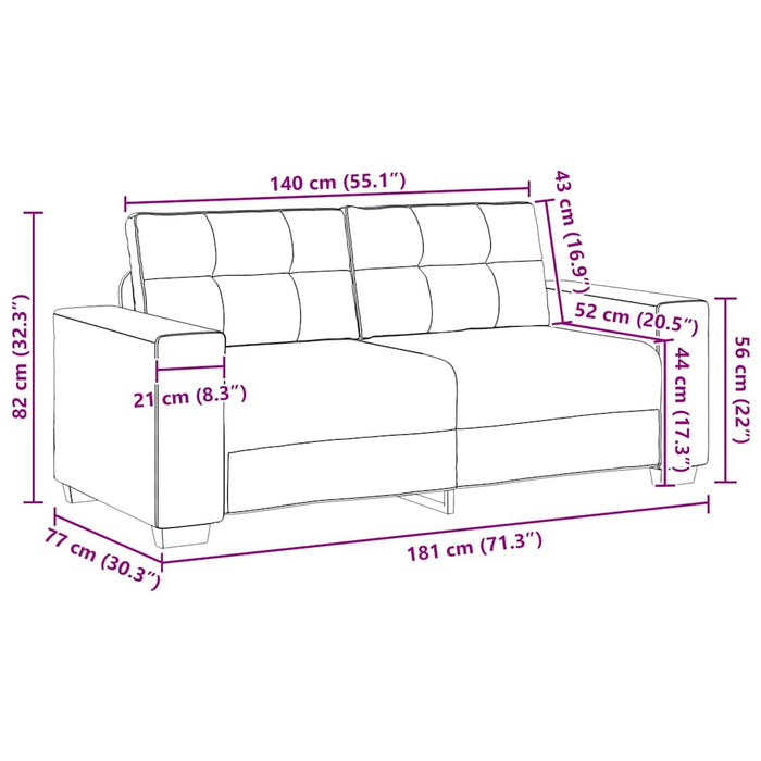 Loveseat Sofa Black 140 Cm Fabric Aobpbnb