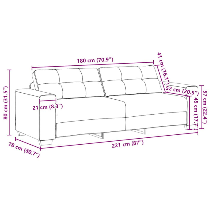 3-Seater Sofa Light Grey 180 Cm Fabric Aobpbnn