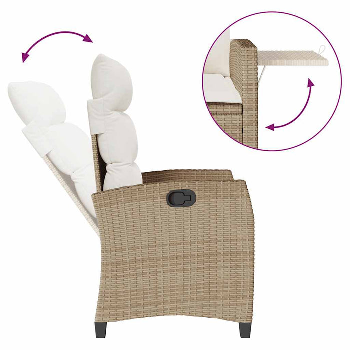 Reclining Garden Chair With Side Table Beige Poly Rattan Aobnxix