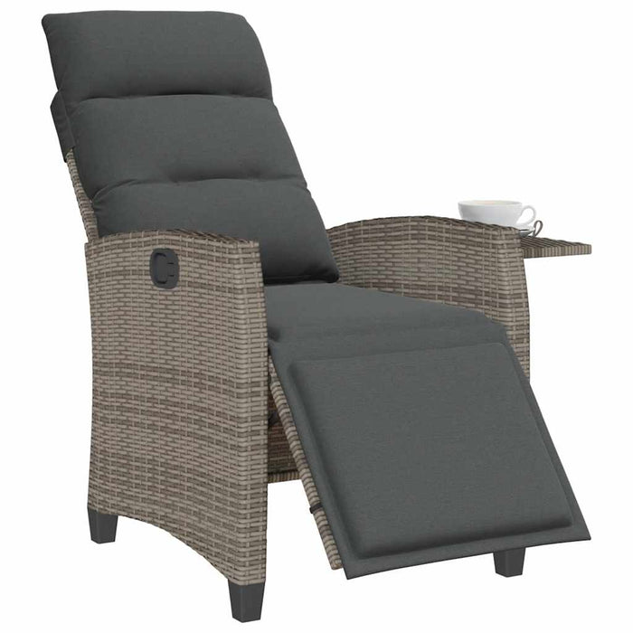 Reclining Garden Chair With Side Table Grey Poly Rattan Aobnxil