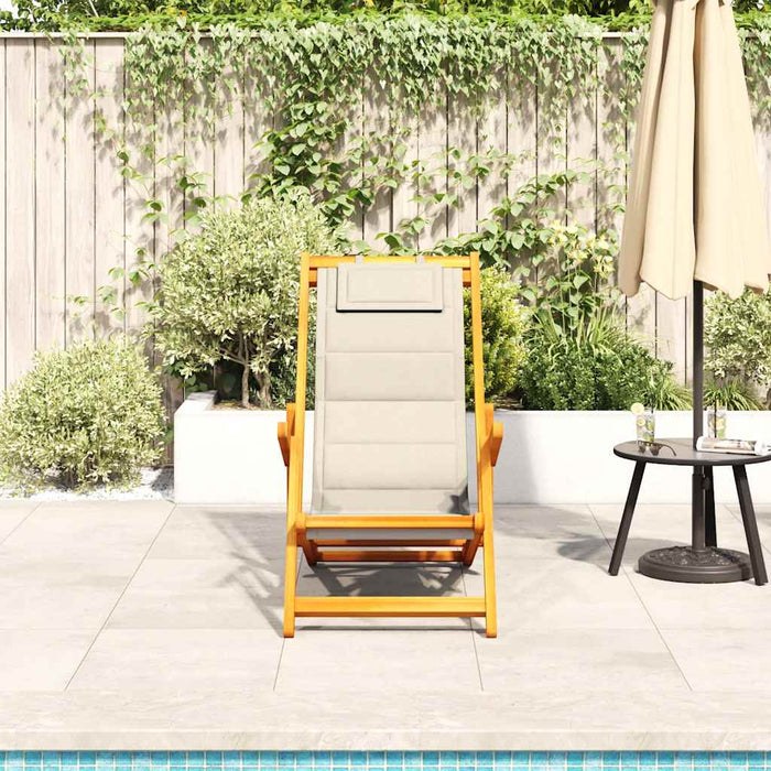 Folding Beach Chair With Armrests Cream Acacia Wood & Textilene Aobnbli