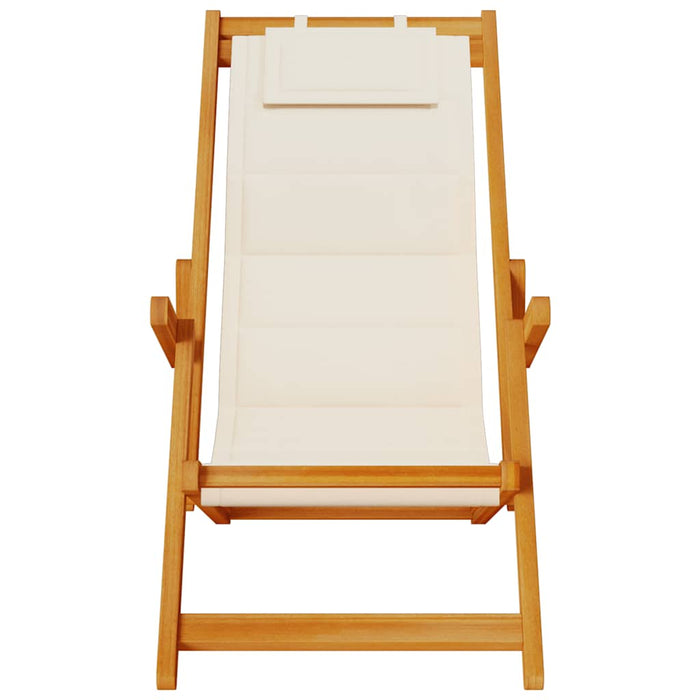 Folding Beach Chair With Armrests Cream Acacia Wood & Textilene Aobnbli