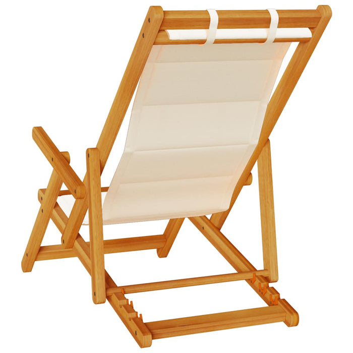 Folding Beach Chair With Armrests Cream Acacia Wood & Textilene Aobnbli