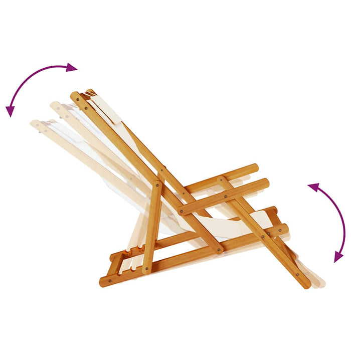 Folding Beach Chair With Armrests Cream Acacia Wood & Textilene Aobnbli