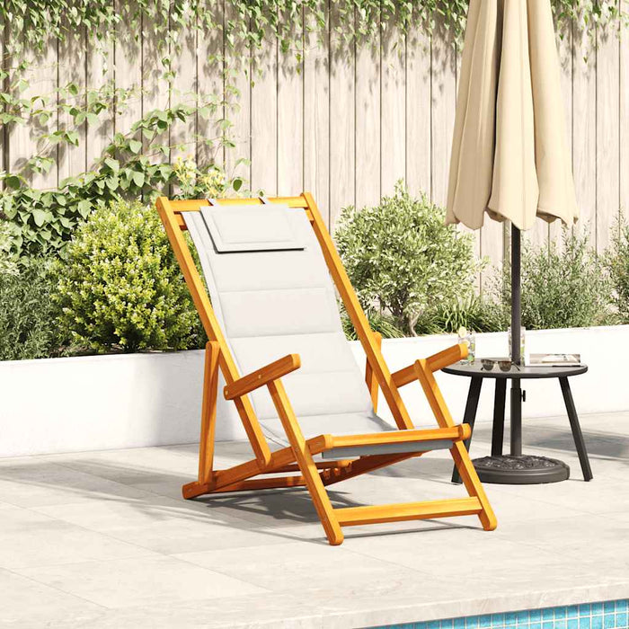 Folding Beach Chair With Armrests Light Grey Acacia Wood & Textilene Aobnbln