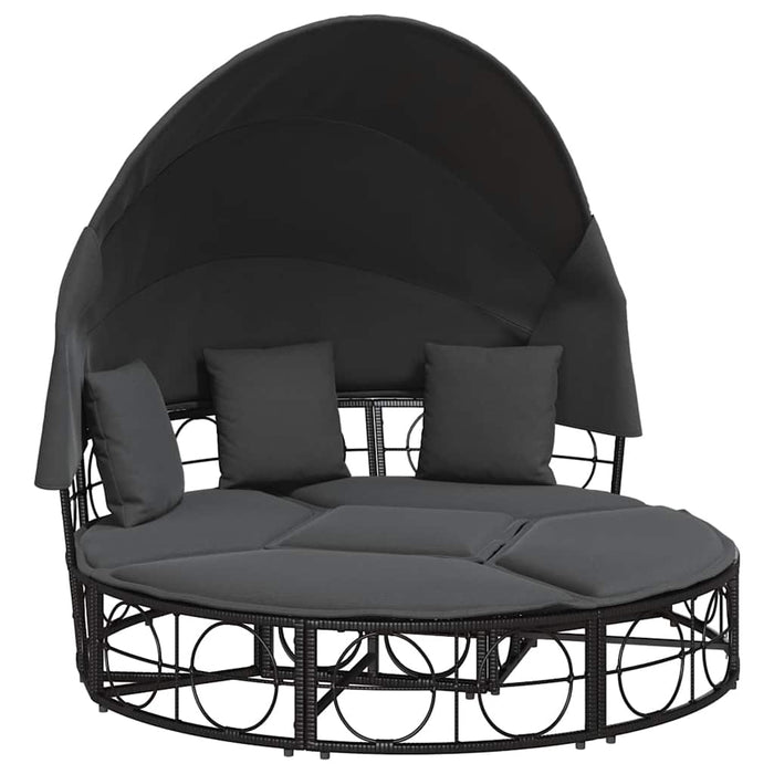 Outdoor Lounge Bed With Canopy And Cushions Black Poly Rattan Aobnxta