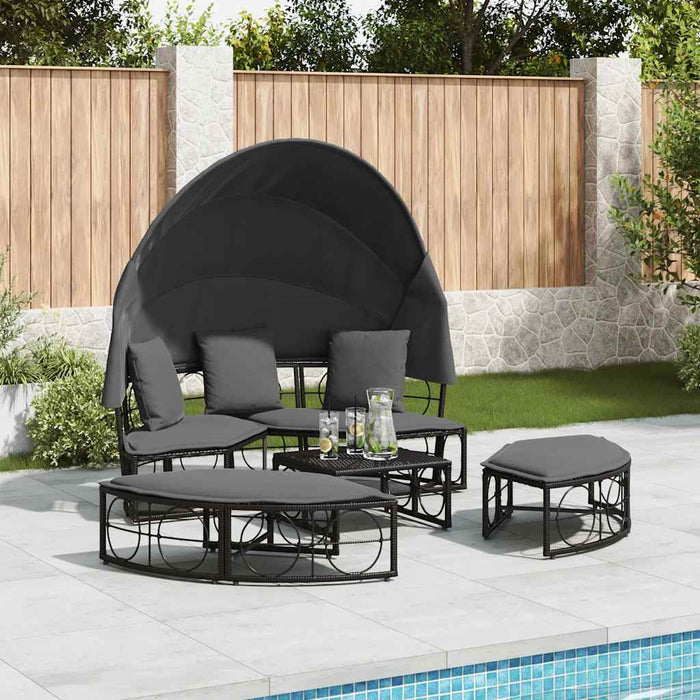 Outdoor Lounge Bed With Canopy And Cushions Black Poly Rattan Aobnxta