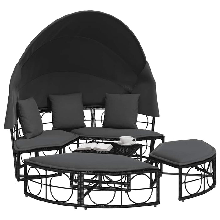 Outdoor Lounge Bed With Canopy And Cushions Black Poly Rattan Aobnxta