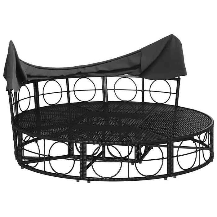 Outdoor Lounge Bed With Canopy And Cushions Black Poly Rattan Aobnxta