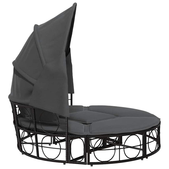 Outdoor Lounge Bed With Canopy And Cushions Black Poly Rattan Aobnxta