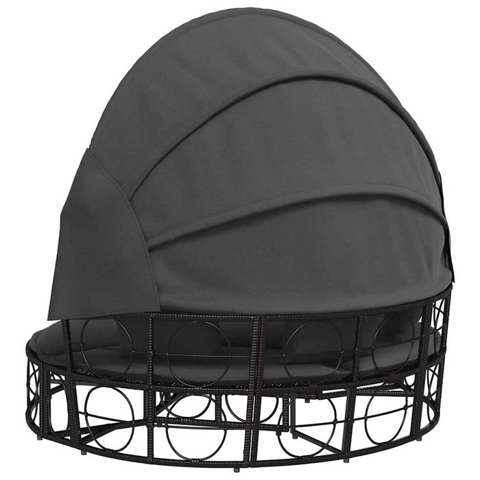 Outdoor Lounge Bed With Canopy And Cushions Black Poly Rattan Aobnxta