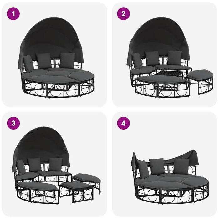 Outdoor Lounge Bed With Canopy And Cushions Black Poly Rattan Aobnxta